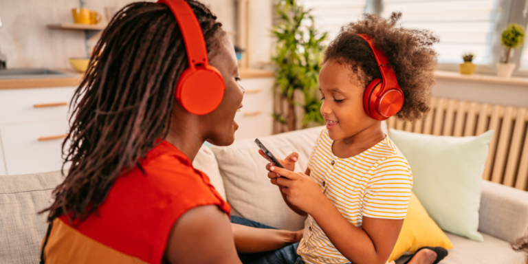 mom and daughter listening to music