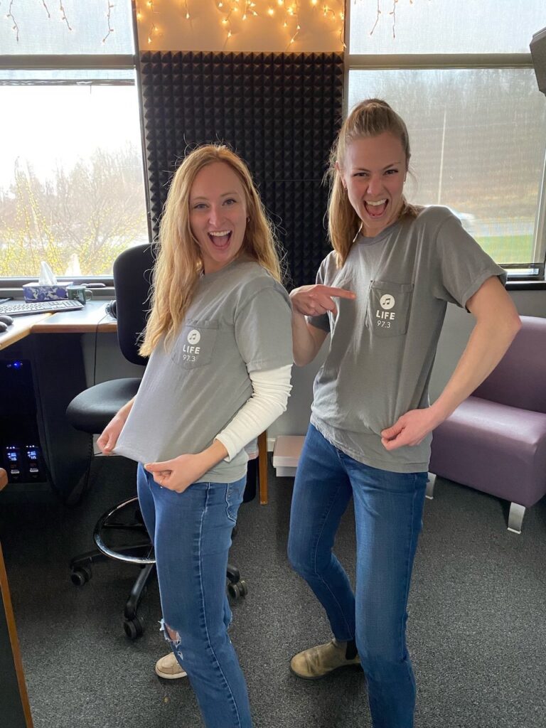 Kelley and Jill modeling the Music Team T-shirts